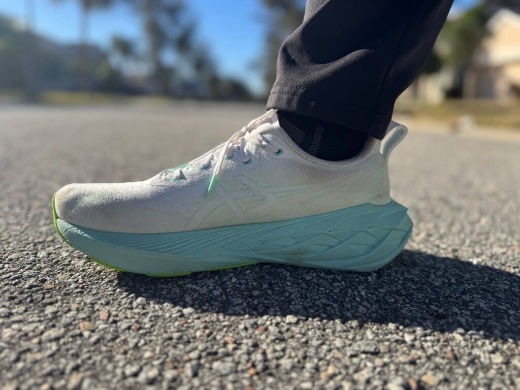 asics novablast 4 side profile on foot