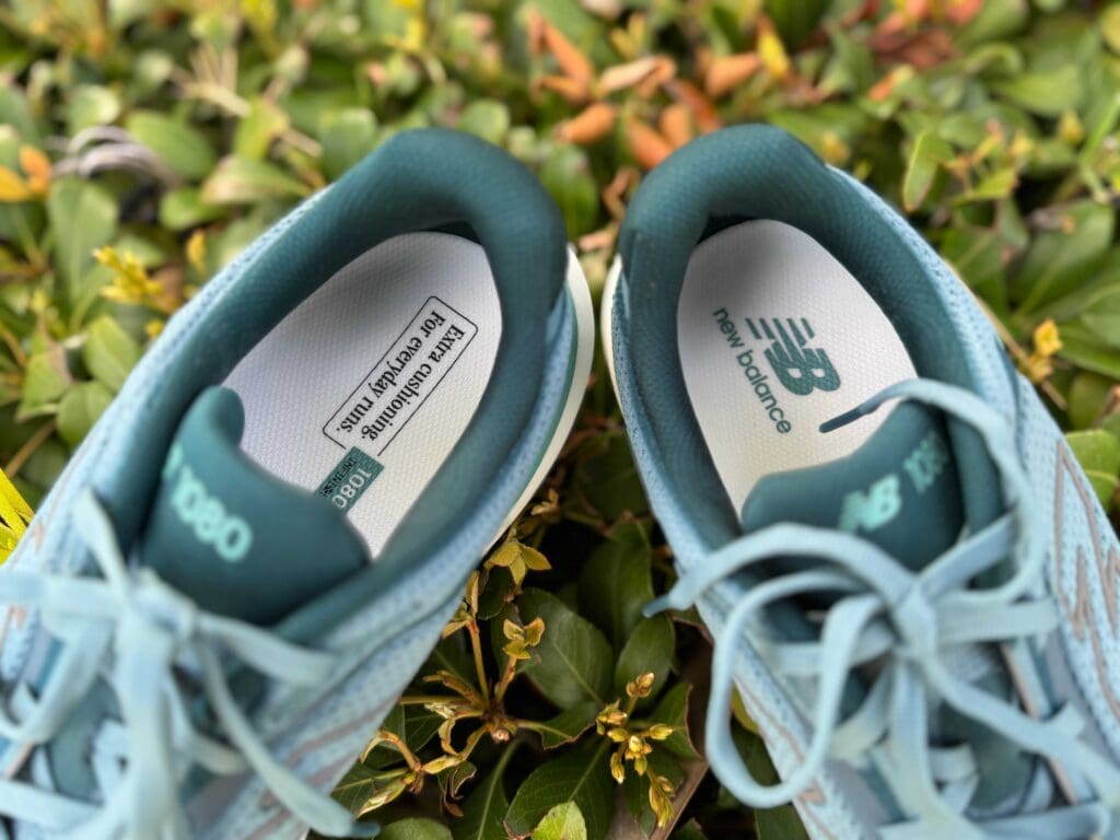 New balance 1080 quote on inside of shoe that says "extra cushioning for everyday runs"