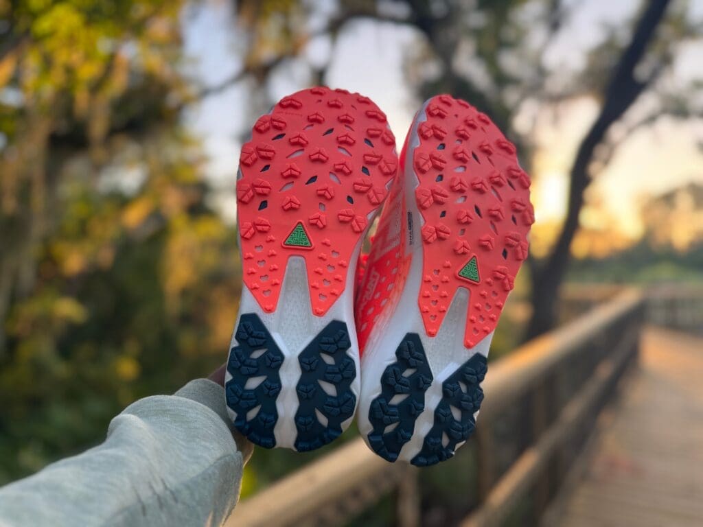 Brooks Catamount 4 Outsole with lugs showing and trail in background