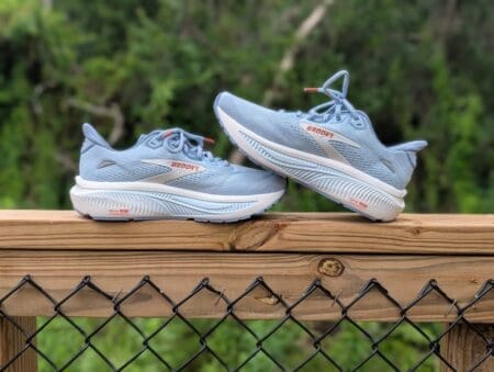 Brooks Ghost 18 Product Shot stacked on each other on trail bridge