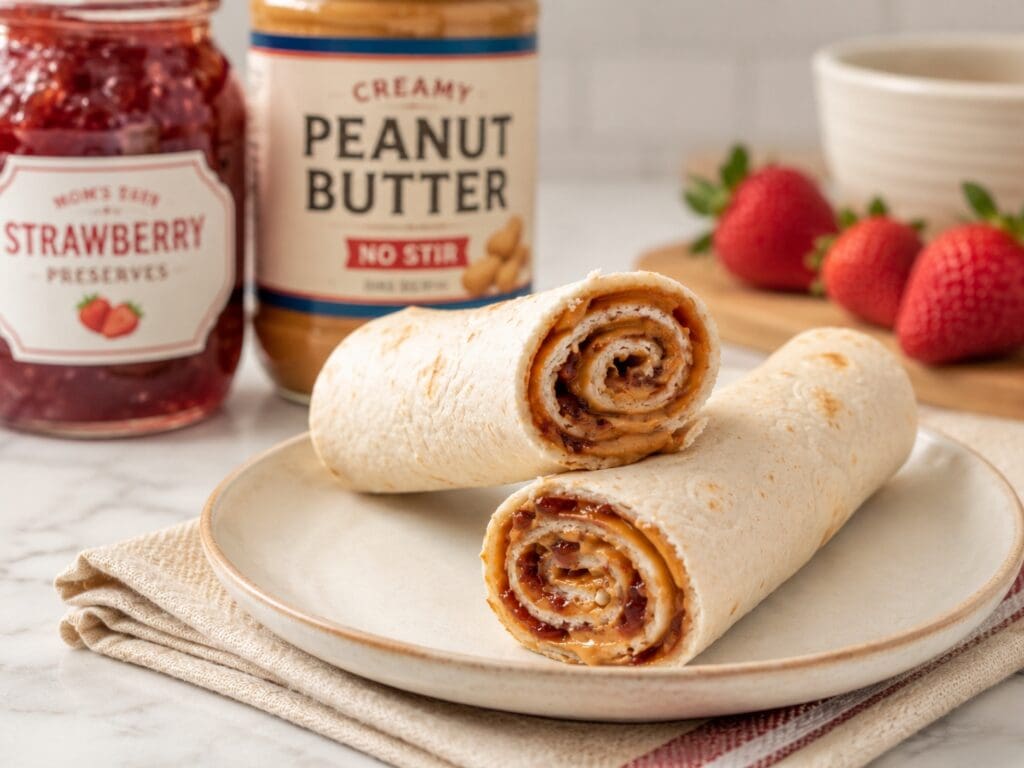 Plant-Based High-Protein Peanut Butter and Jelly Tortilla Roll-Up Recipe Plant-Based High-Protein Peanut Butter and Jelly Tortilla Roll-Up Recipe